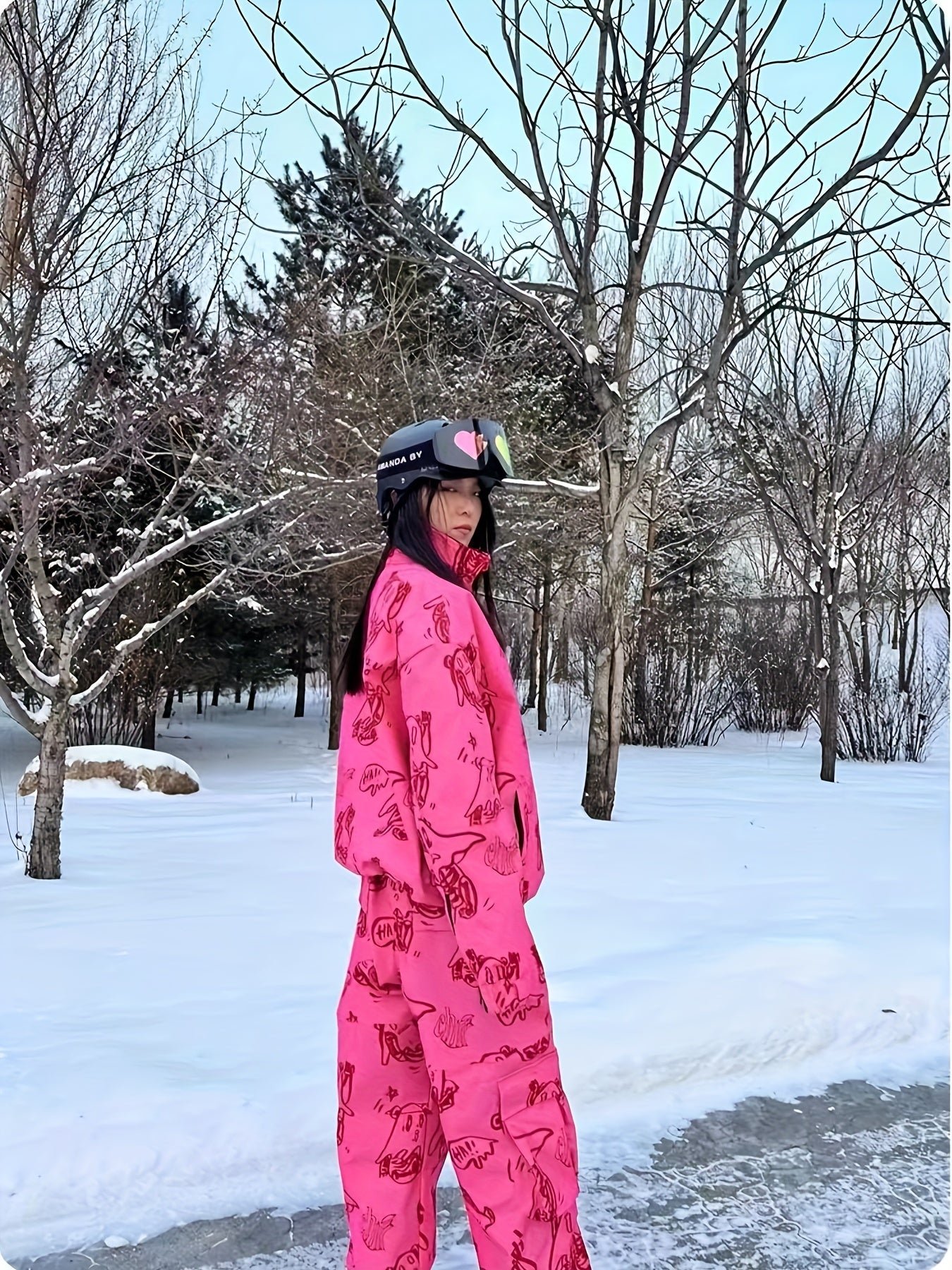 Ski Suit, Ghost Print Windproof Waterproof Warm Ski Jacket & Ski Pants Suit, Women's Activewear