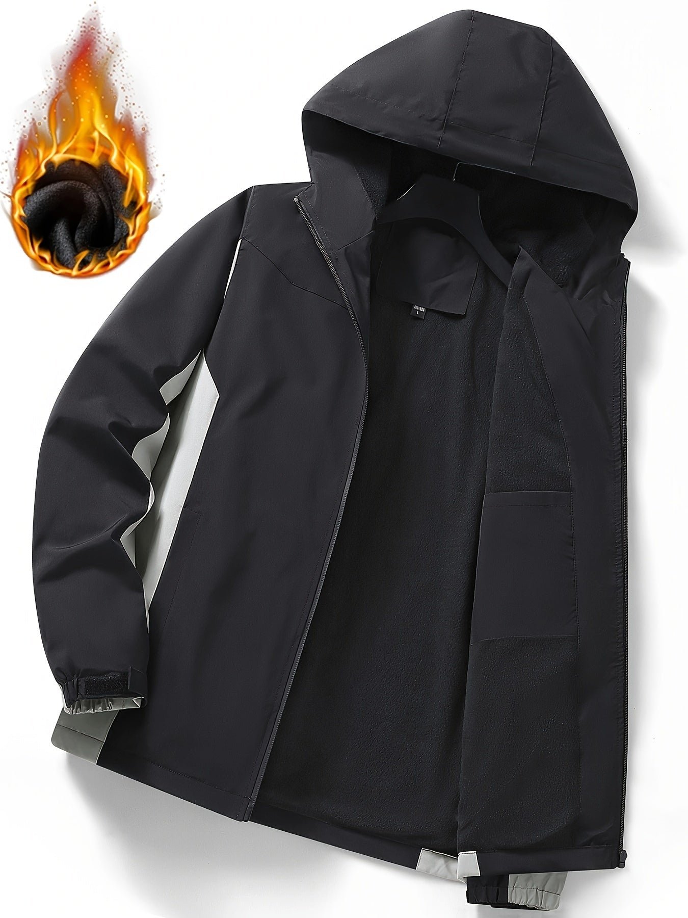 Color Block Hooded Punch Jacket, Casual Waterproof Windproof Jacket, Fleece Warm Hooded Ski Coat, Women's Outdoor Clothing