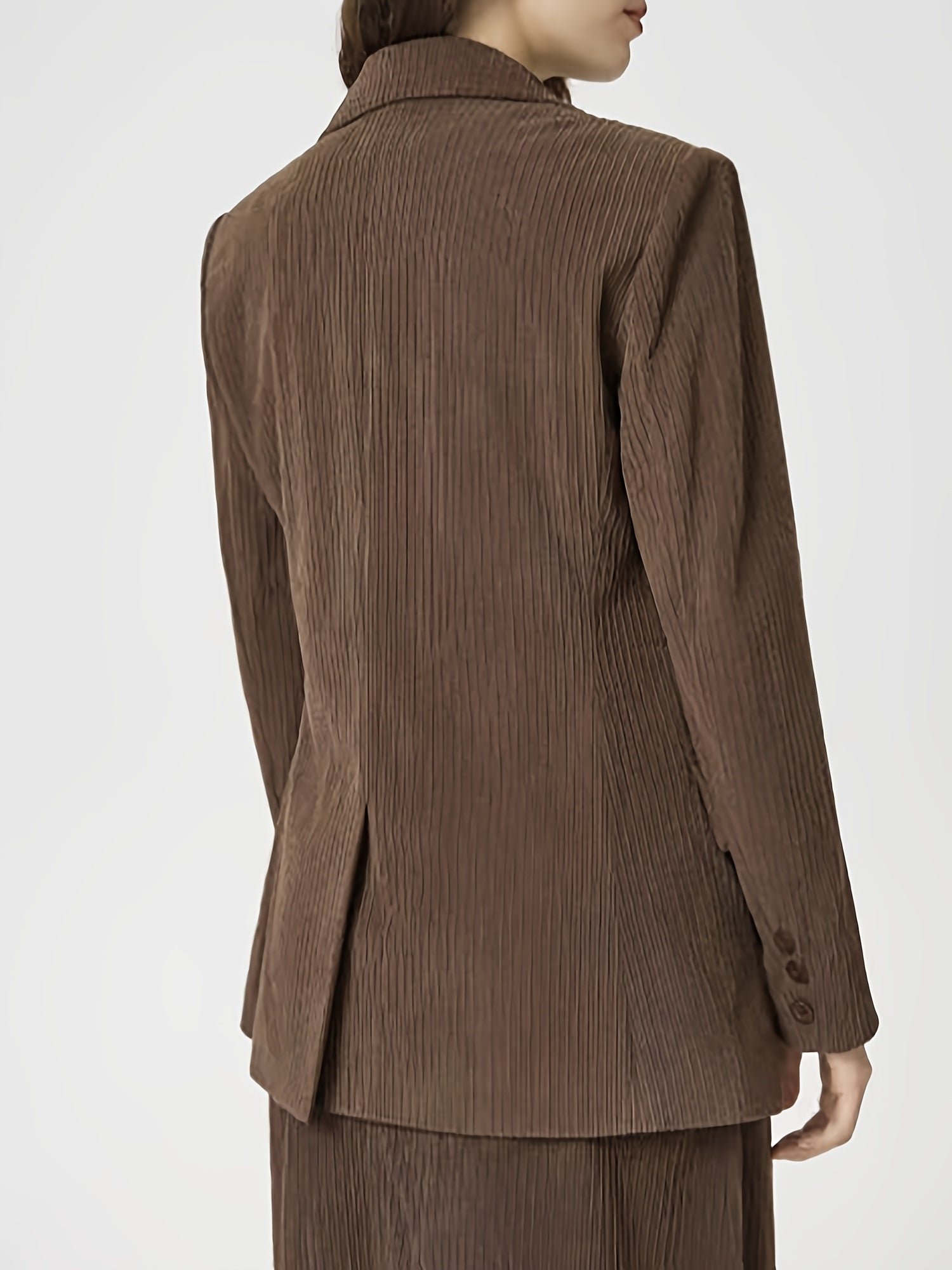 Solid Button Front Two-piece Skirt Set, Lapel Neck Long Sleeve Blazer & High Waist Skirt Outfits, Women's Clothing