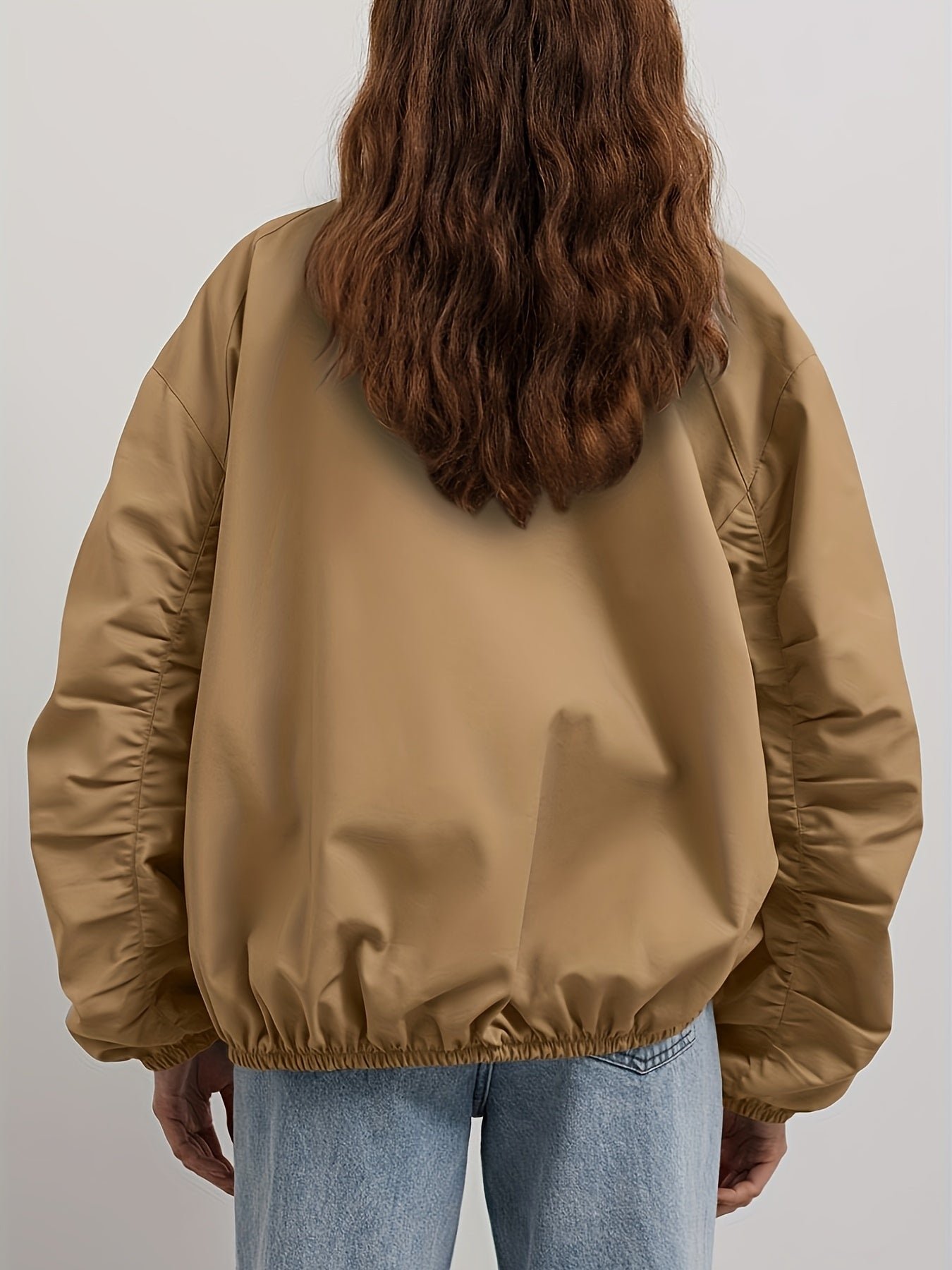 Ruched Simple Jacket, Casual Solid Open Front Long Sleeve Outerwear, Women's Clothing