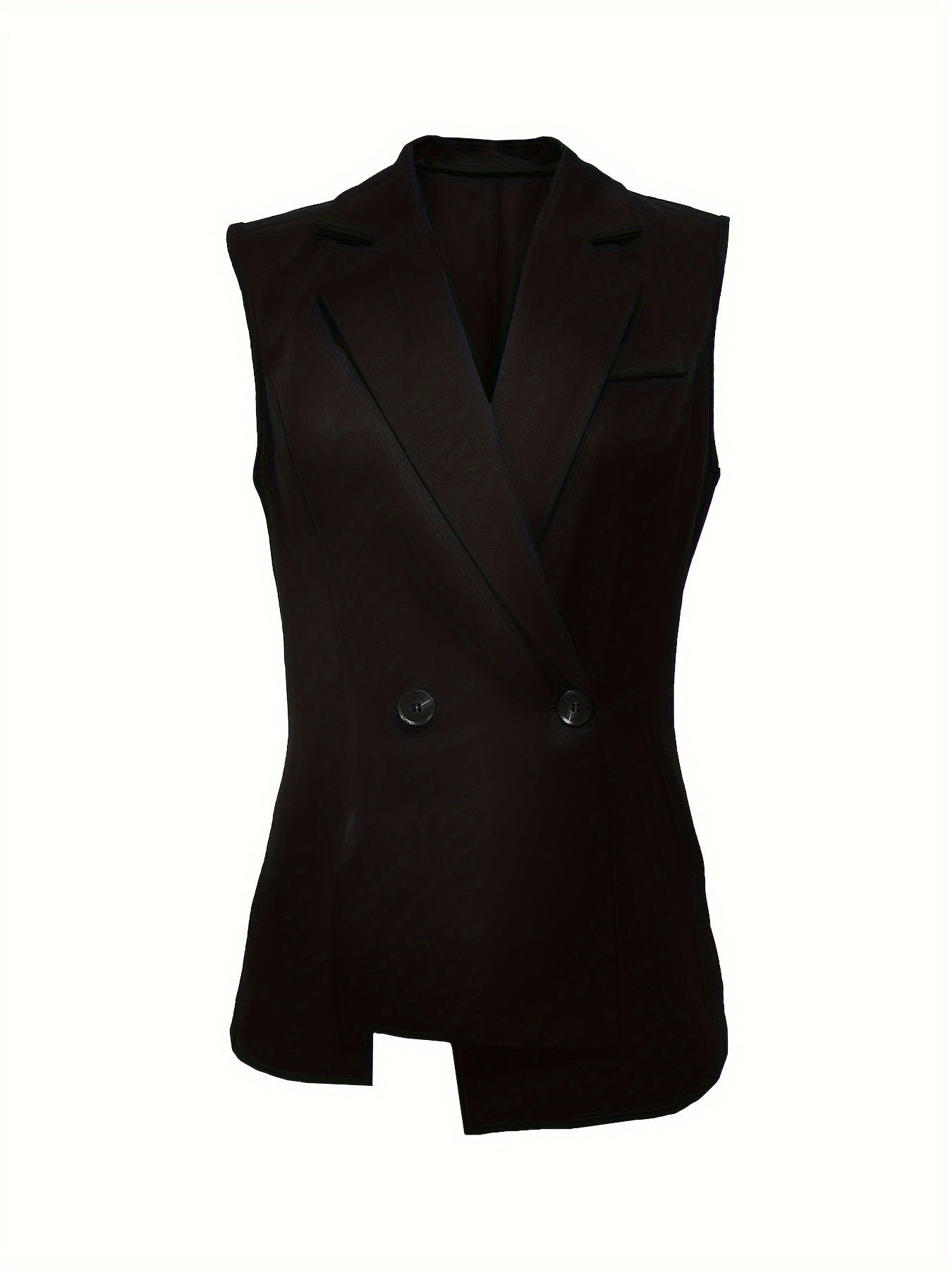 Elegant Solid Color Pants Set, Button Lapel Neck Vest & Pants Outfits For Work & Office, Women's Clothing