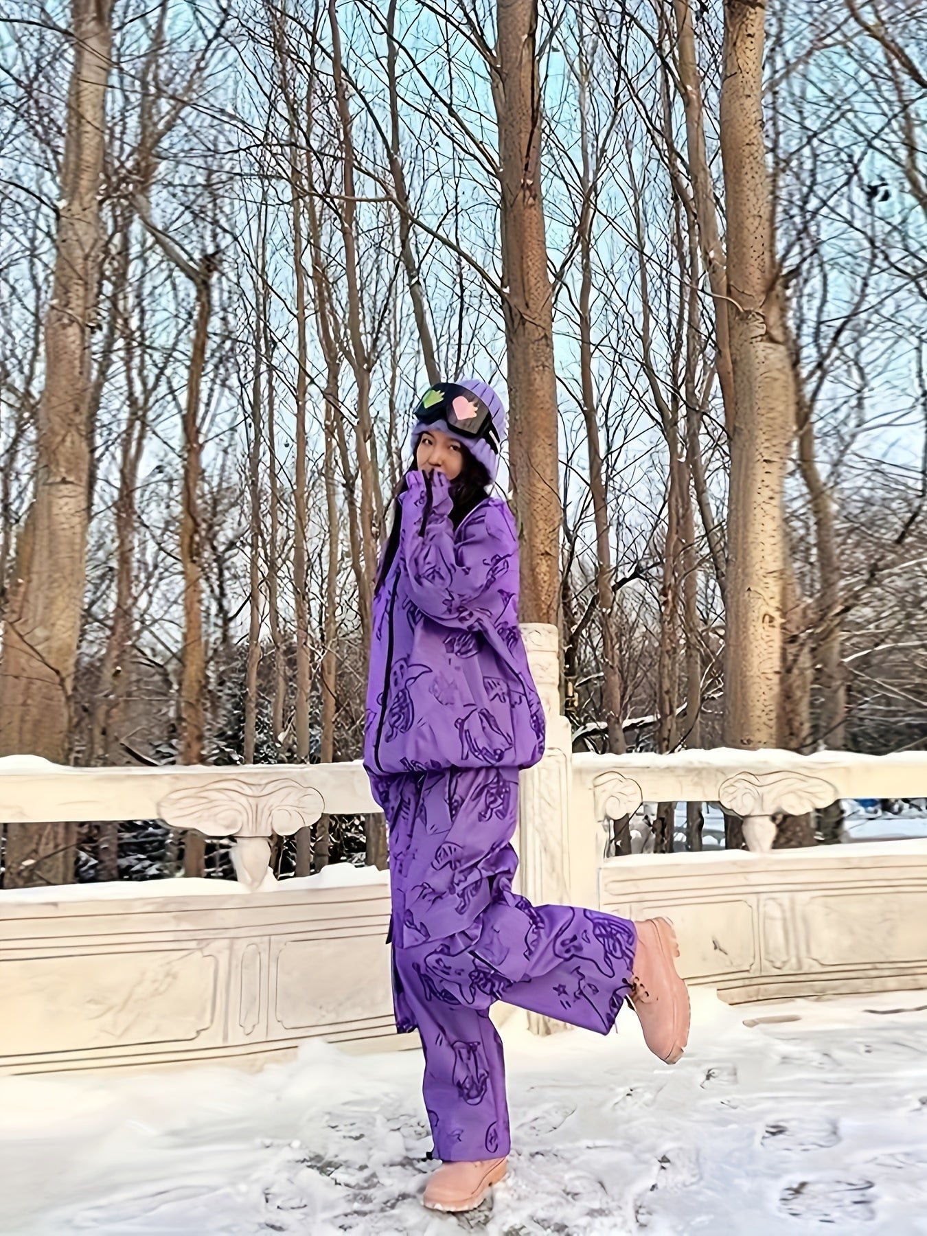 Ski Suit, Ghost Print Windproof Waterproof Warm Ski Jacket & Ski Pants Suit, Women's Activewear