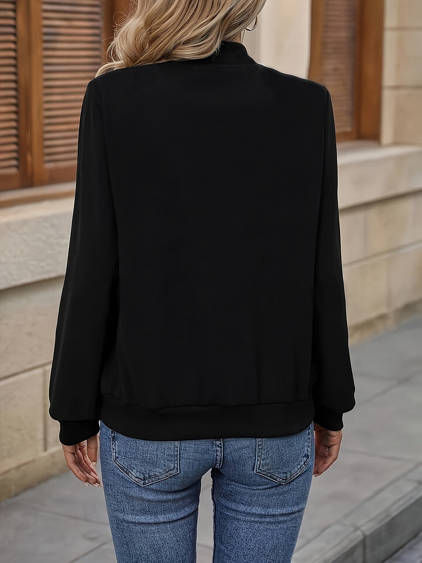 Solid Zip Up Jacket, Casual Long Sleeve Outerwear For Spring & Summer, Women's Clothing