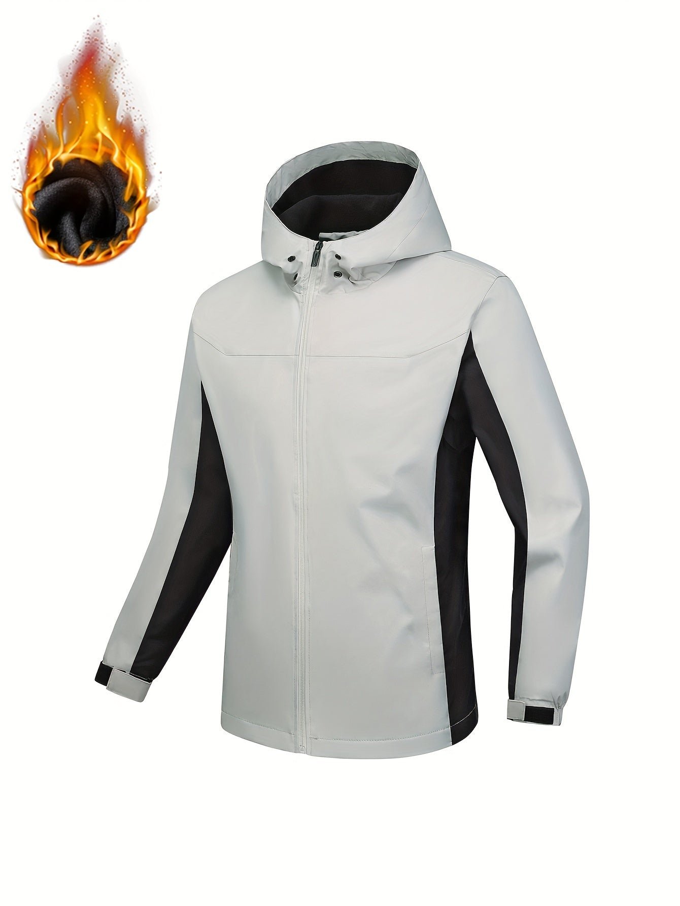 Color Block Hooded Punch Jacket, Casual Waterproof Windproof Jacket, Fleece Warm Hooded Ski Coat, Women's Outdoor Clothing