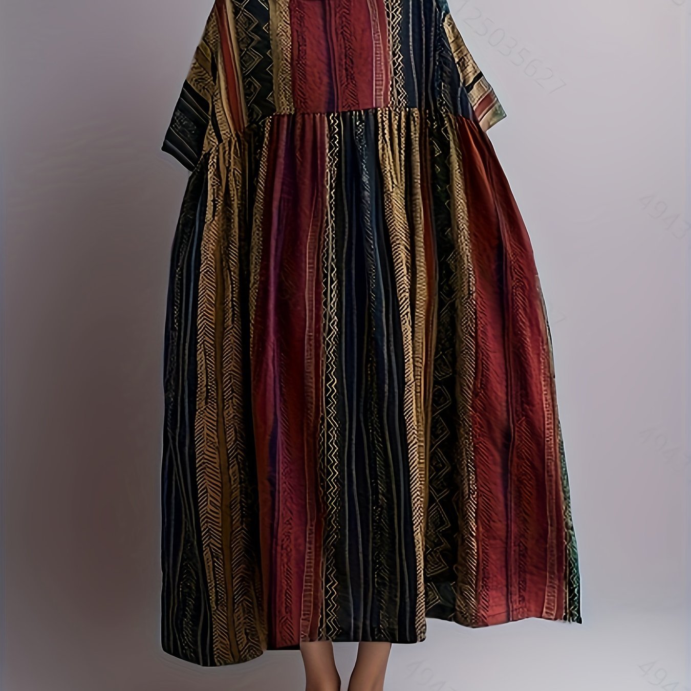 Plus Size Colorblock Stripe Print Loose Dress, Casual Short Sleeve Ruched Dress For Spring & Summer, Women's Plus Size Clothing