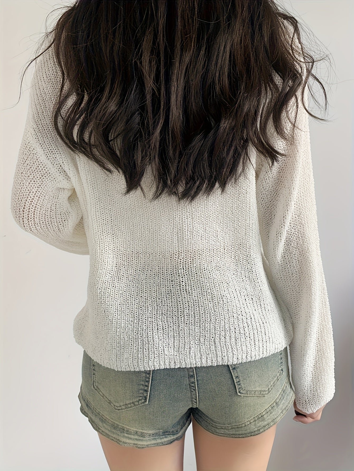 Solid Crew Neck Knitted Top, Casual Long Sleeve Thin Sweater, Women's Clothing