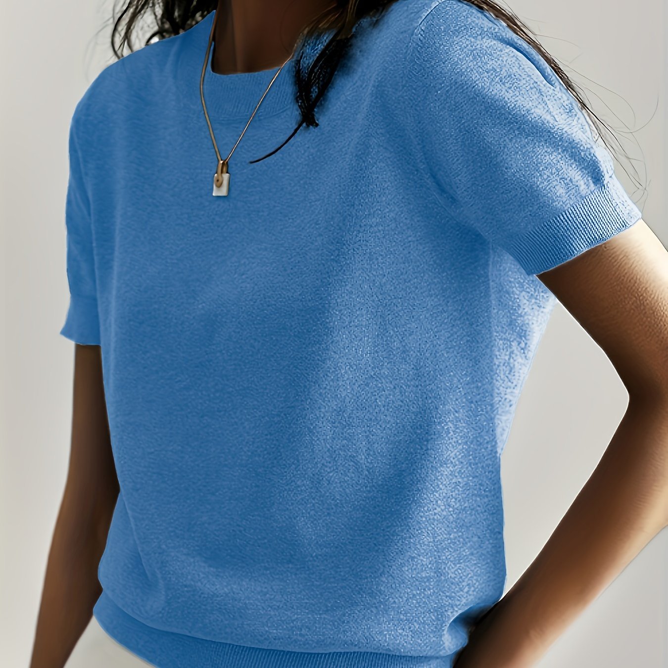 Valentine's Day Crew Neck Sweater, Casual Short Sleeve Sweater For Spring & Summer, Women's Clothing