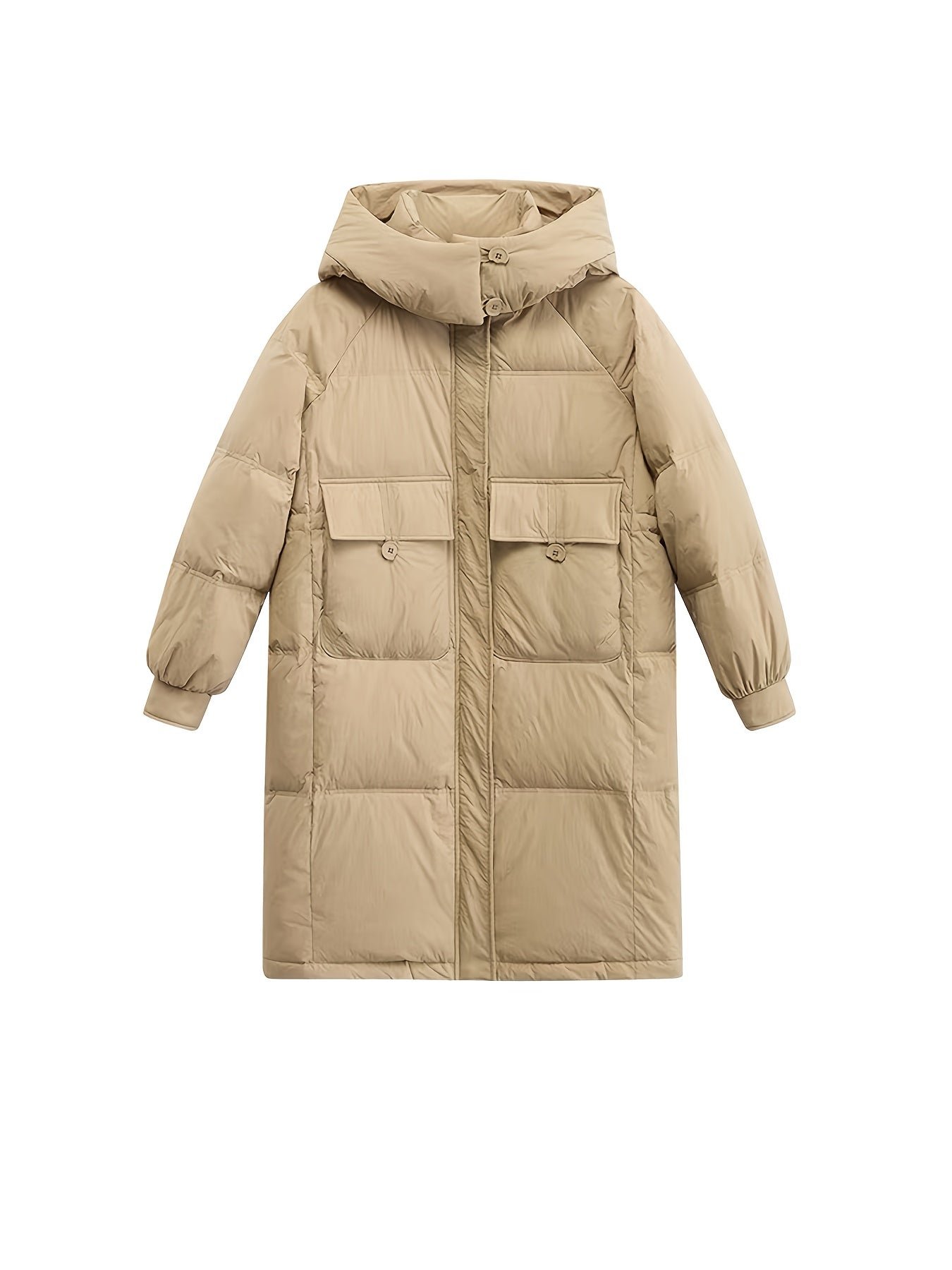 Solid Color Over The Knee Thickened Puffer Jacket, Mid-length Hooded Sports Warm Winter Jacket, Women's Activewear