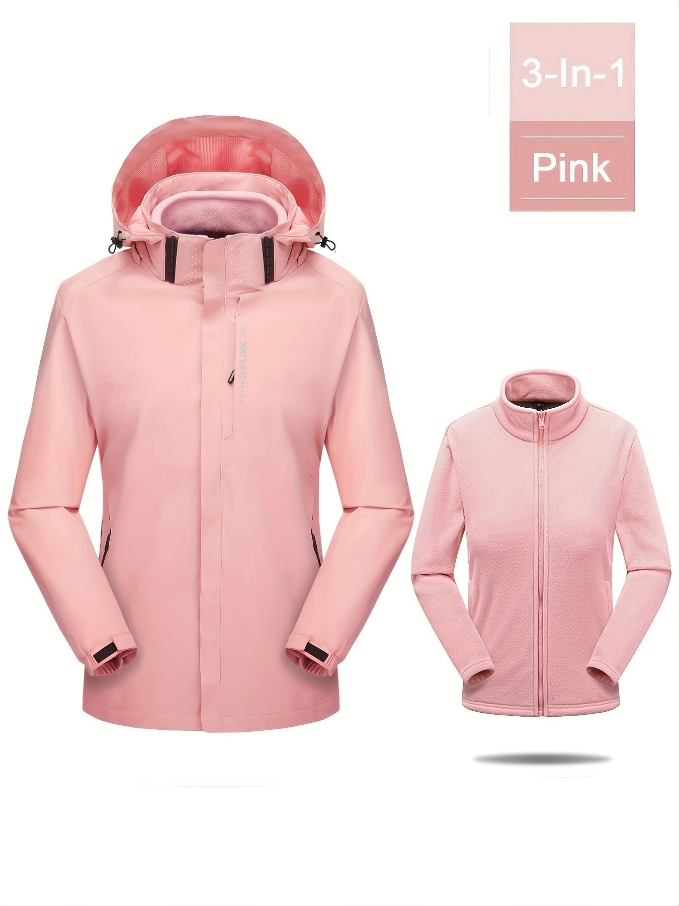 Women's 3-in-1 Outdoor Jacket - Waterproof, Windproof Hard Shell & Fleece Thermal Inner Jacket For Ultimate Warmth & Protection