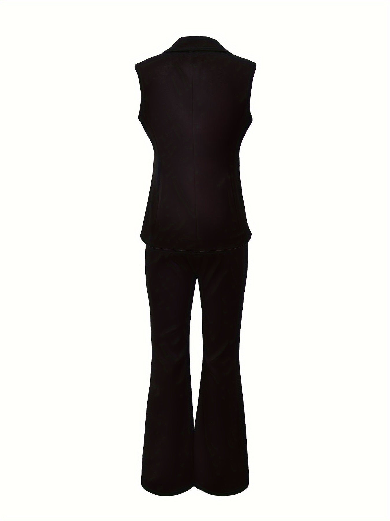 Elegant Solid Color Pants Set, Button Lapel Neck Vest & Pants Outfits For Work & Office, Women's Clothing